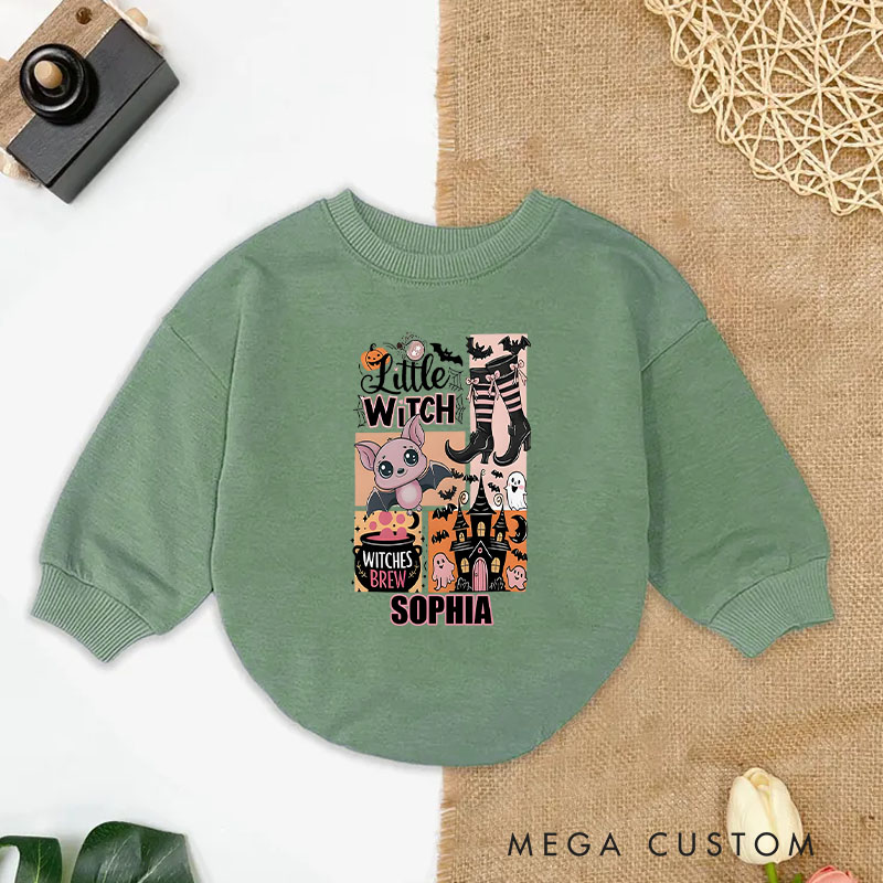 Personalized Little Witch Baby Bodysuit with Cute Cat and Broomstick for Halloween Adventures