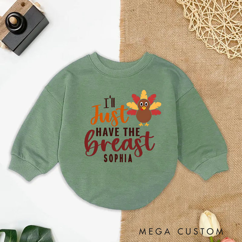 Personalized Thanksgiving I'll Just Have The Breast Turkey Baby Bodysuit Funny Baby Gift