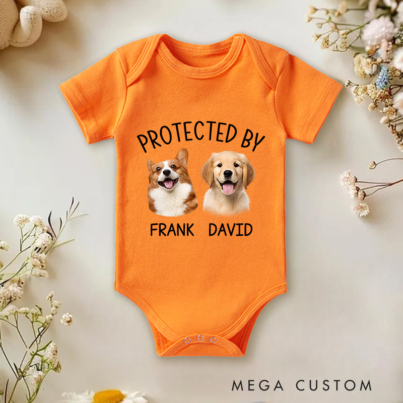Personalized Protected By Photo Baby Onesie Gift for Baby Tee Cute Dog Gifts