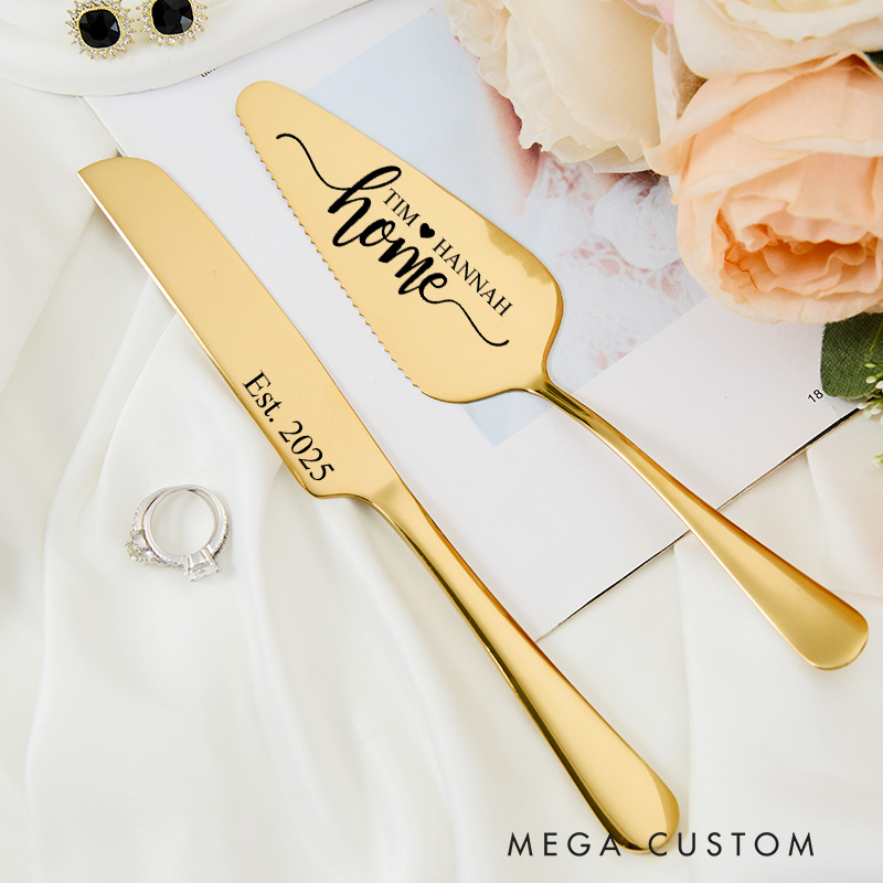 Personalized Wedding Cake Knife and Server Set Engraved Cake Cutting Set Rustic Wedding Cake Cutting Set Housewarming Gift Anniversary Keepsake 