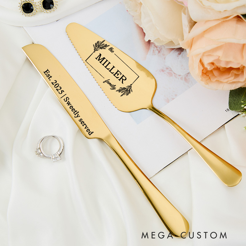 Personalized Wedding Cake Server Set With Box Engraved Cake Cutting Set Anniversary Housewarming Keepsake