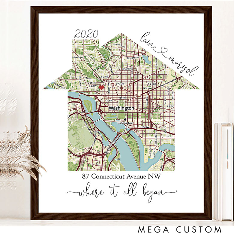 Personalized First Home Map Print Custom Home Map Housewarming Gift New Homeowner Wall Art