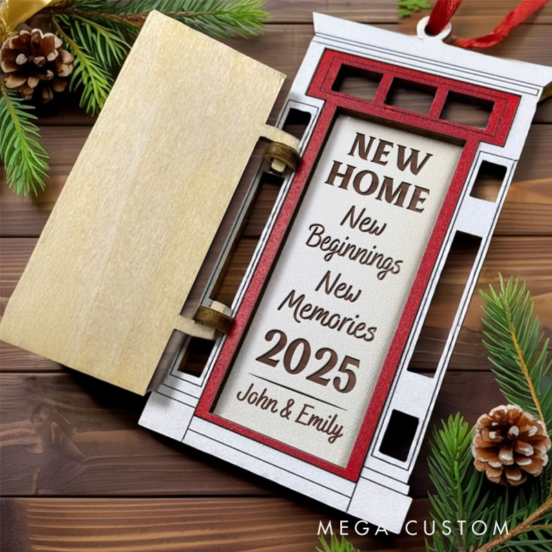 Personalized Wooden Ornament Custom Anniversary Christmas Wedding Gifts For Husband and Wife Him and Her Home Sweet New Home