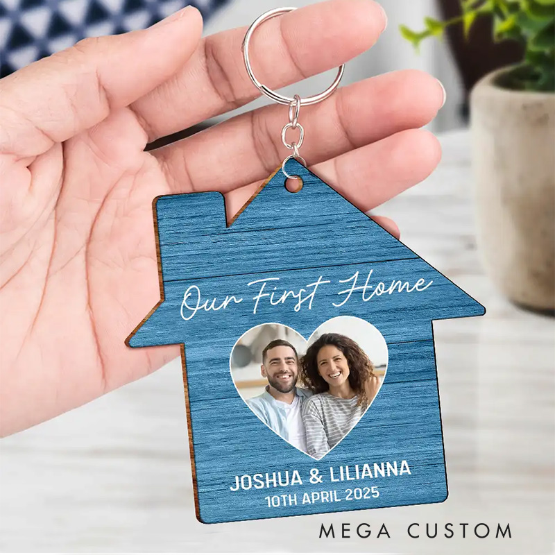 Personalized Photo Our First Home Married Couple Personalized Wooden Keychain Our First Home Gifts