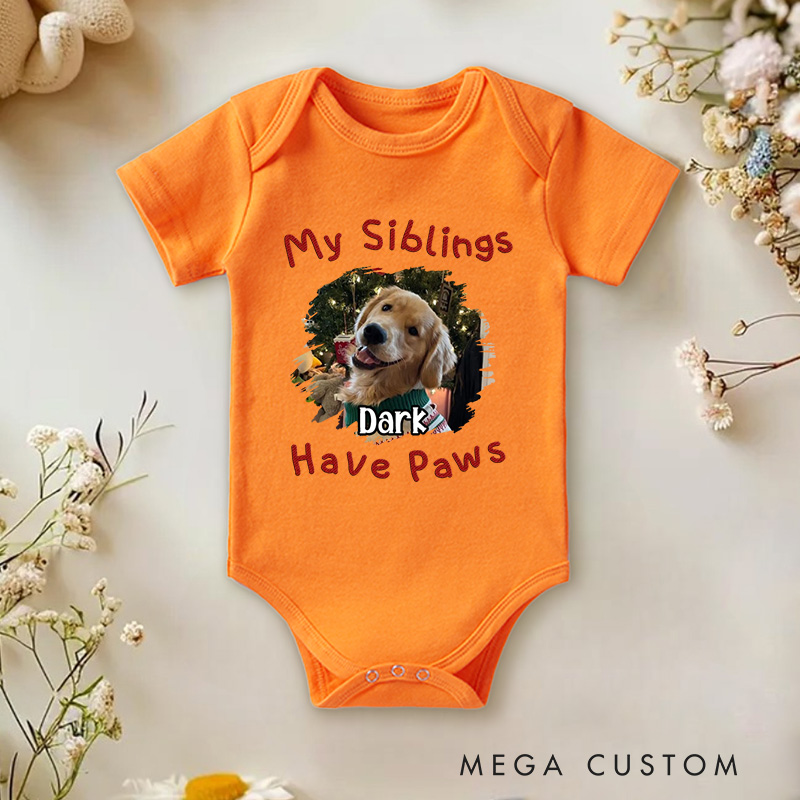 Personalized My Sibling Has Paw Photo Baby Bodysuit Pet Lover Gifts