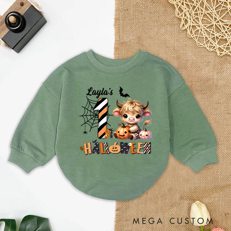 Personalized Spider Web and Pumpkin Design for Baby's First Halloween Celebration Baby Bodysuit