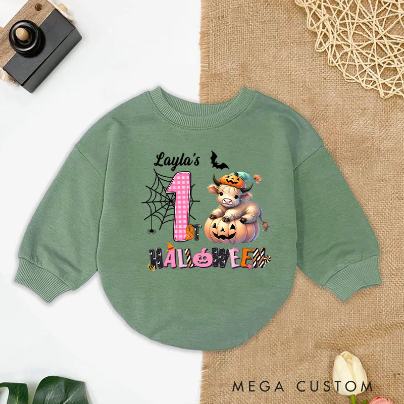 Personalized Spider Web and Pumpkin Design for Baby's First Halloween Celebration Baby Bodysuit Baby Gifts