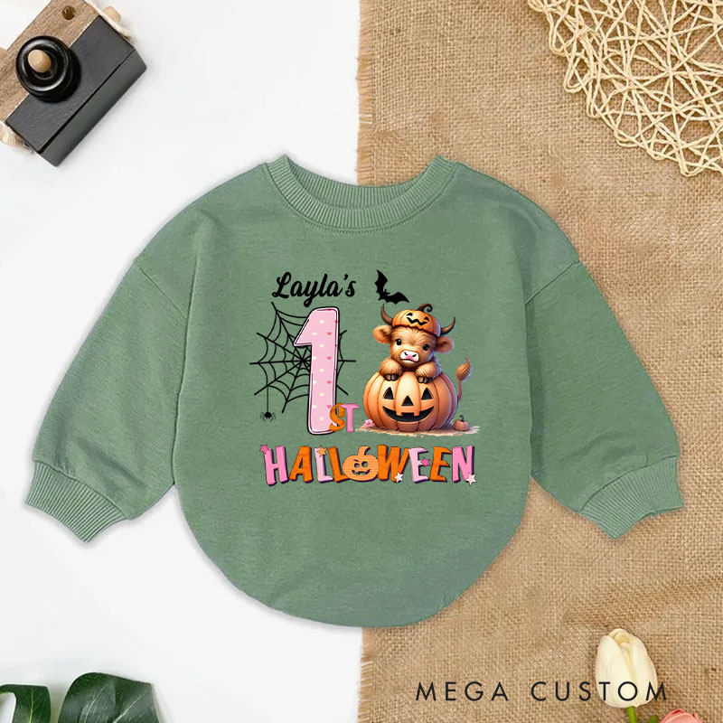 Personalized Spider Web and Pumpkin Design for Baby's First Halloween Celebration Baby Bodysuit Gift for New Baby