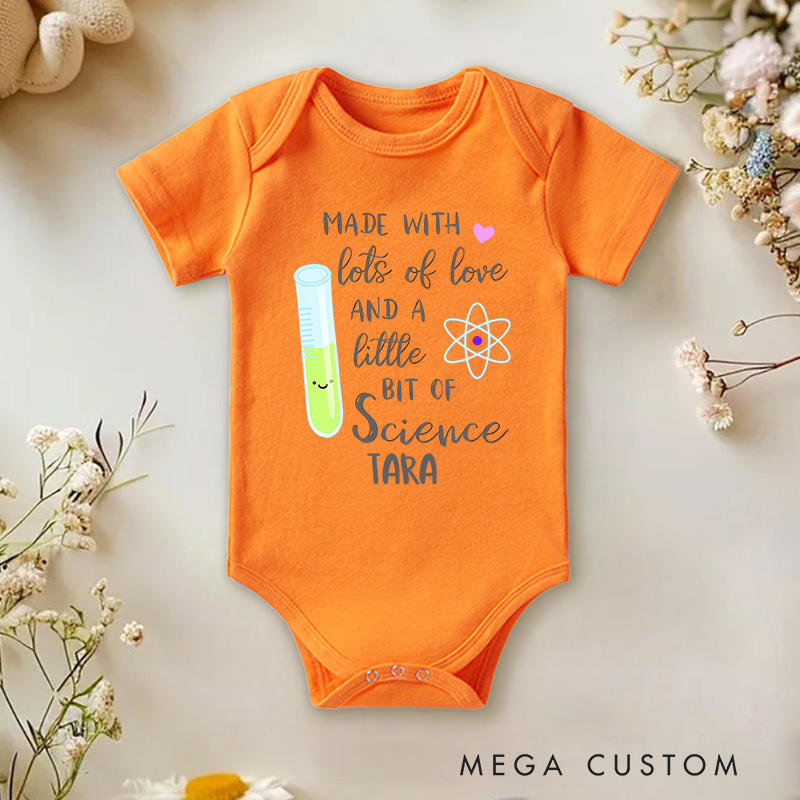 Personalized Made with Lots of Love and a Little Bit of Science Baby Onesie Baby Shower Gift