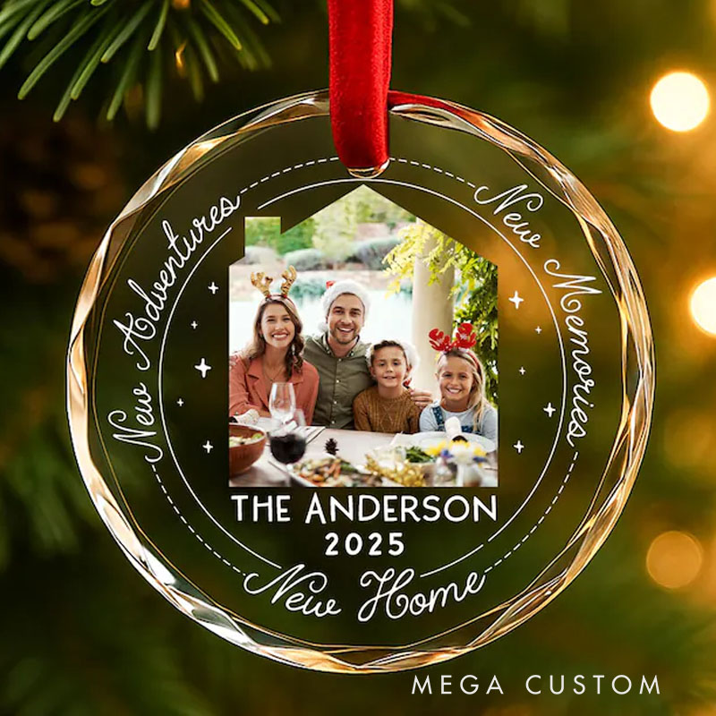Personalized First Christmas in New Home Ornament Custom Family Photo Glass Keepsake New House Holiday Gift for Homeowners 2025
