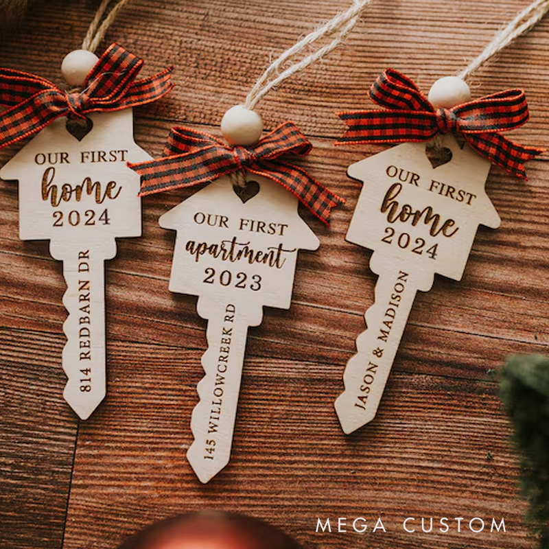 Personalized First Home Ornament Our First Christmas New Home Gift Housewarming Gift Christmas Ornament First Home Gift Wood Key Ornament