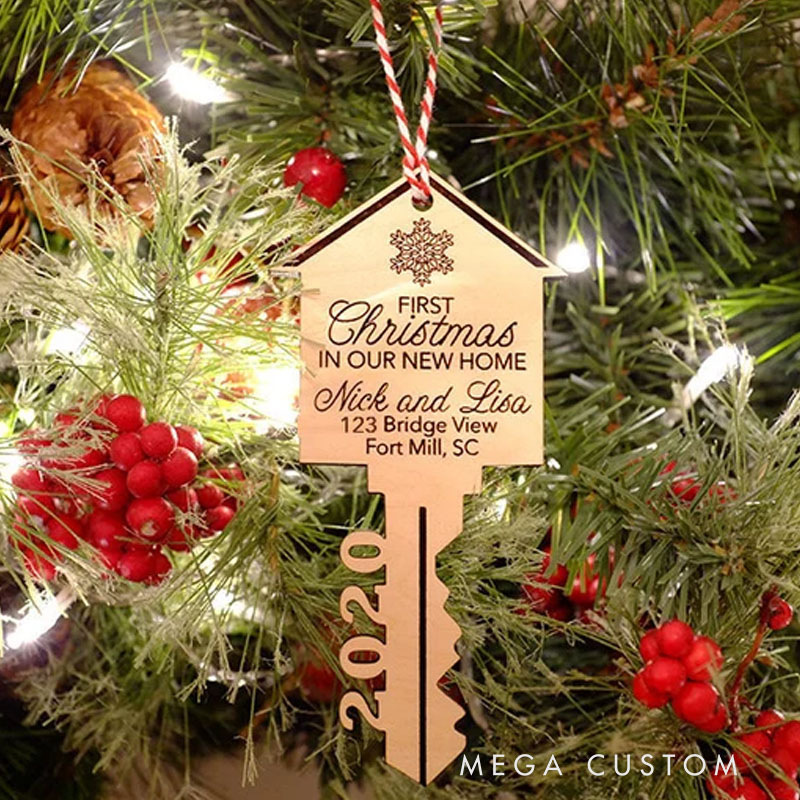 Personalized Our First Home Ornament Christmas Key Ornament Our First Christmas in Our New Home Ornament House Ornament Wooden House Ornament