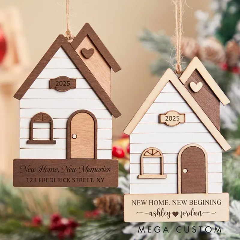 Personalized First Christmas in Our New Home Wooden Ornament Custom Housewarming Keepsake 2025 Engraved Holiday Decoration for New Homeowners
