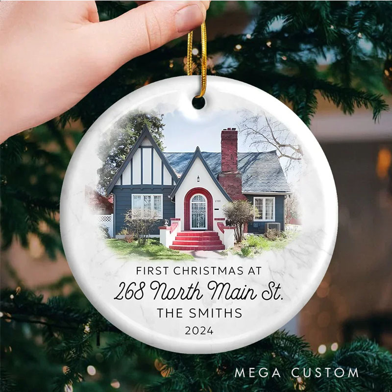 Personalized Photo There's Snow Place Like Home Family Custom Ornament Ceramic Round Shaped Christmas Gift For Family Members First Christmas