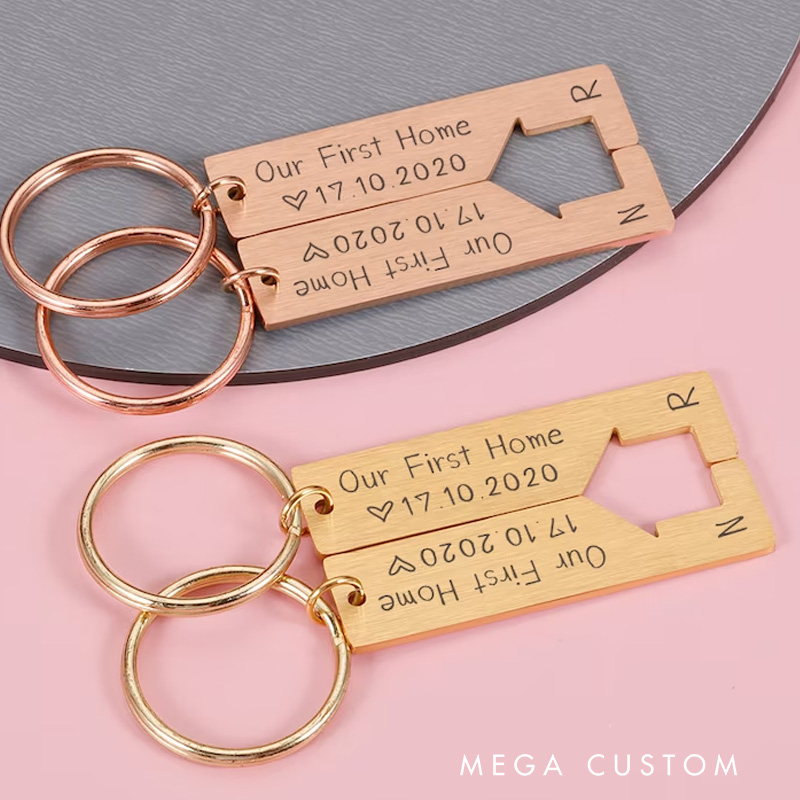 Personalized 2 Pcs Puzzle Key chain Custom Date and Initial Couple Keyring Our First Home Matching Couple Gift Anniversary Gift for Boyfriend