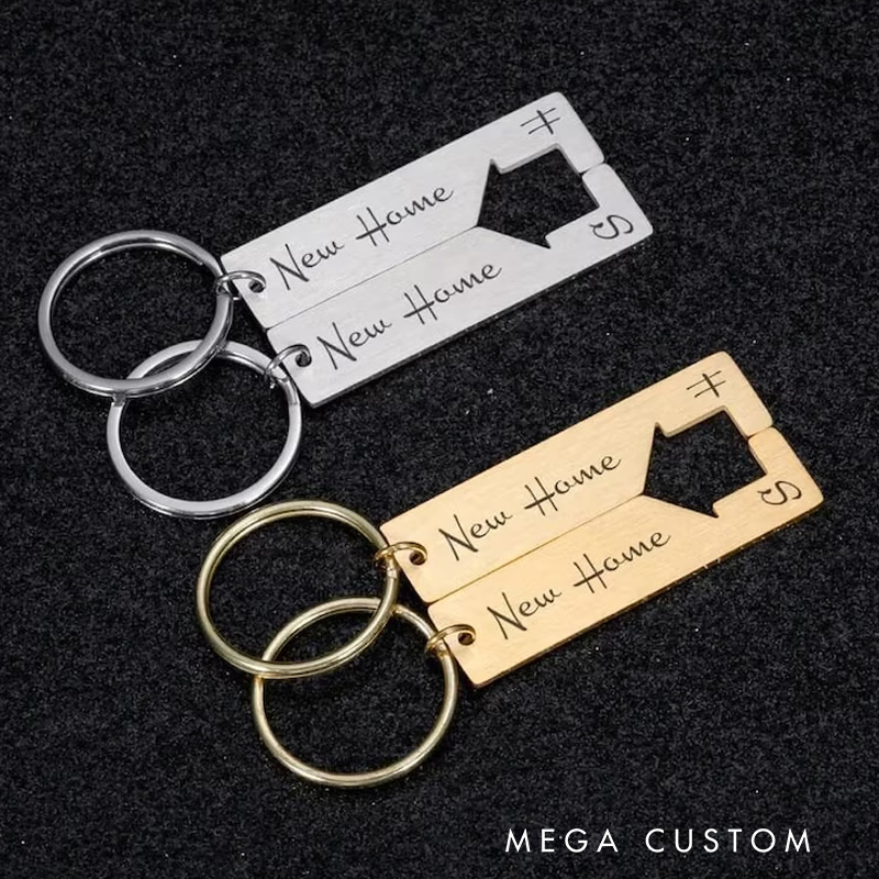 Personalized New Home Gift First Home Keychain Set Matching Couple Keyrings for New Home Gift Housewarming Gift New Flat Keys Gift