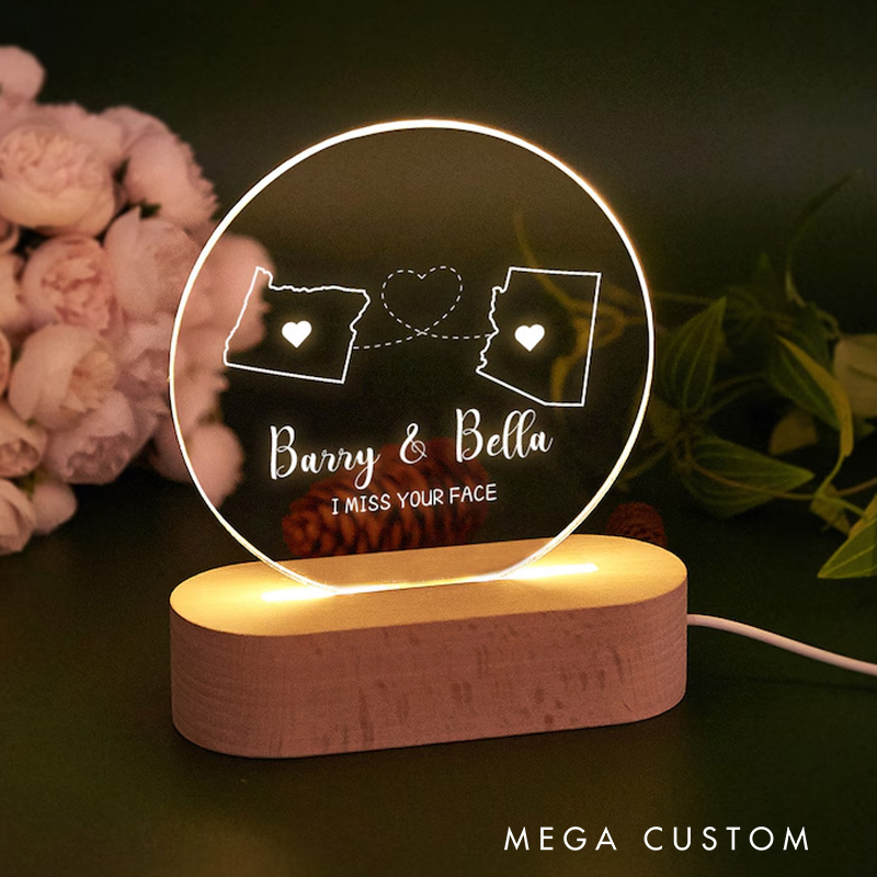 Personalized Two-State Map Night Light Long Distance Gift Housewarming Gift Moving Gifts