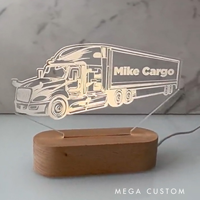 Personalized Reefer Truck Night LED Light Custom Gift for Dad Business Gift Moving Company Gift Trucker Custom Present