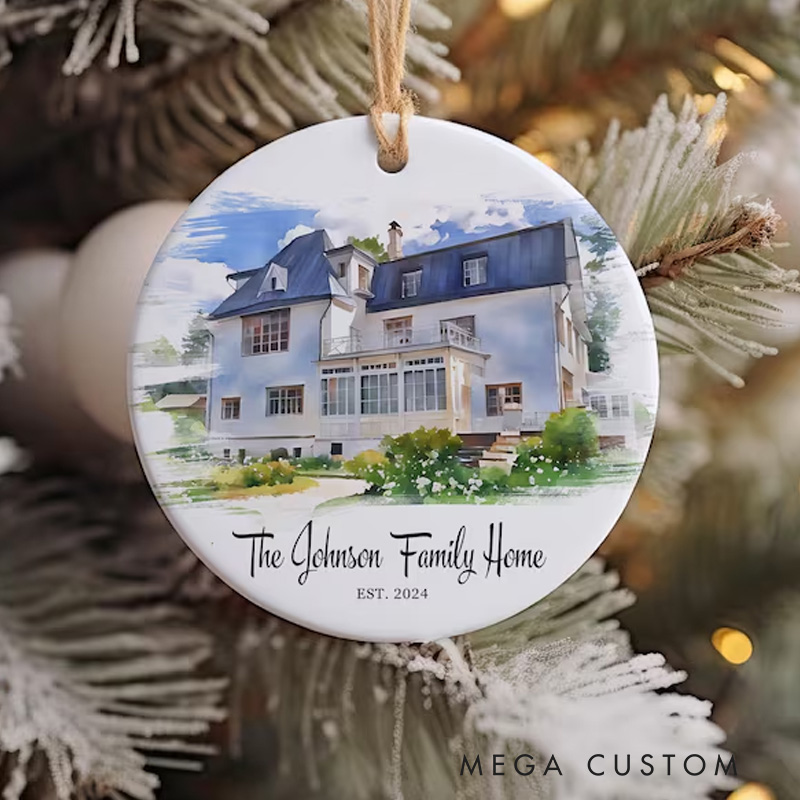 Personalized Watercolor House Painting Ornament Custom New Home Christmas Ornament Christmas Photo Gift Watercolor Photo Ornament