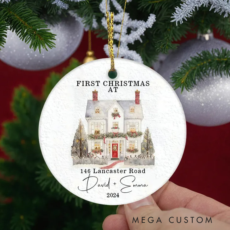 Personalized First Christmas Couple Ornament Couples Home Ornament First Christmas at Address in New Home House Custom House Ornament New Home Ornament