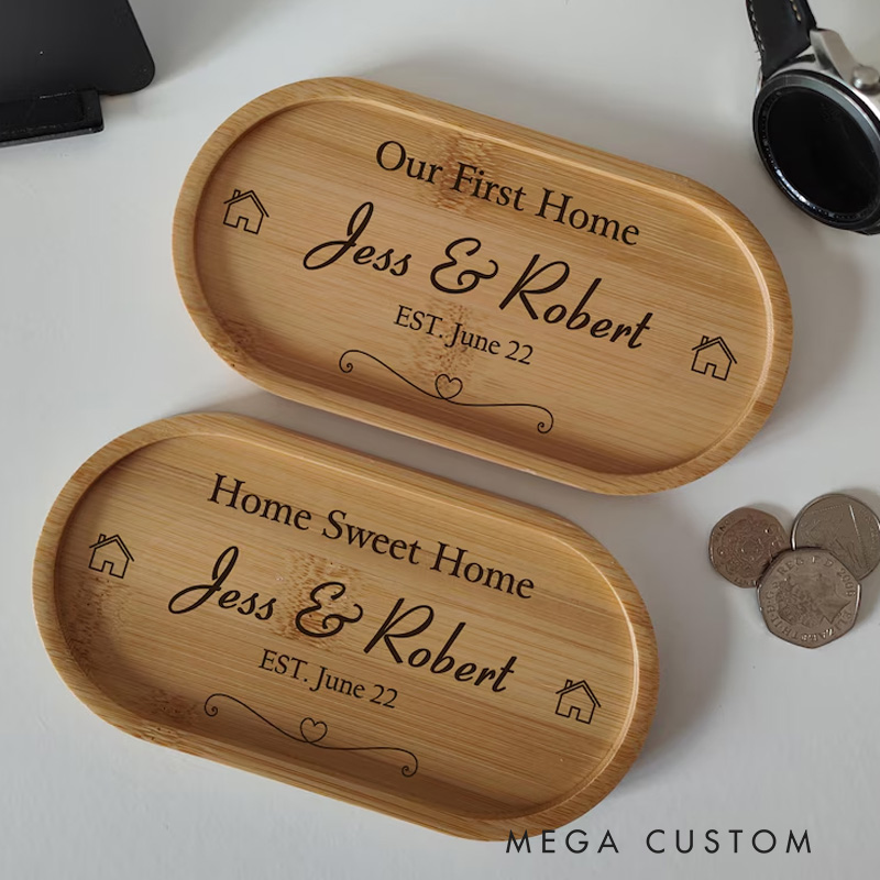 Personalized New Home Wooden Tray Engraved Key Holder Trinket Dish