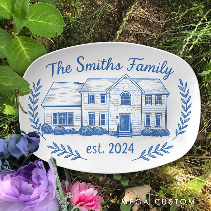Personalized Family Name Decorative Plate Custom House Illustration Design with Established Year Perfect for New Homeowners Housewarming Gift Keepsake Home Decor
