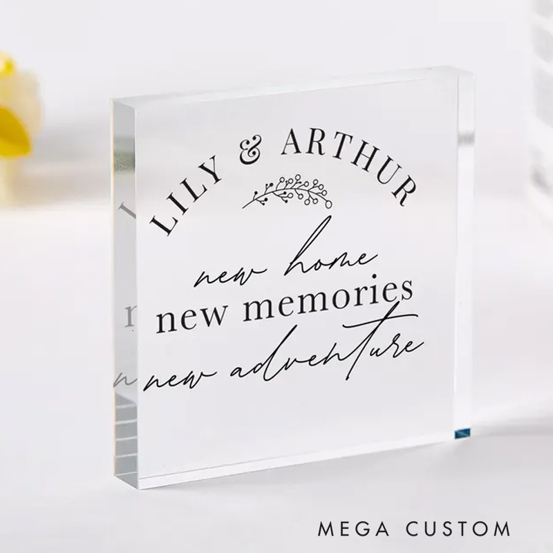 Personalized New Home Gift for Couple Housewarming Keepsake for Newlyweds Friends or Family New Memories New Adventure Acrylic Plaque