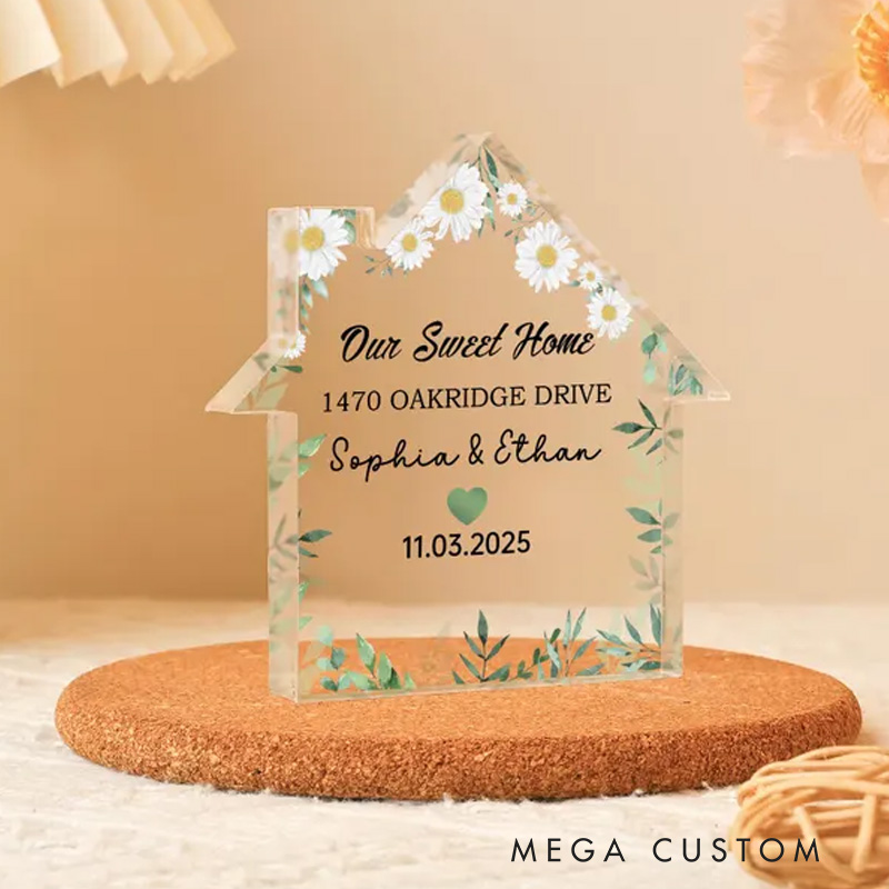 Personalized First Home Gift with Location Gift for New Couples House Shape Acrylic Block New Home Gifts Plaque Gift for New Homeowners