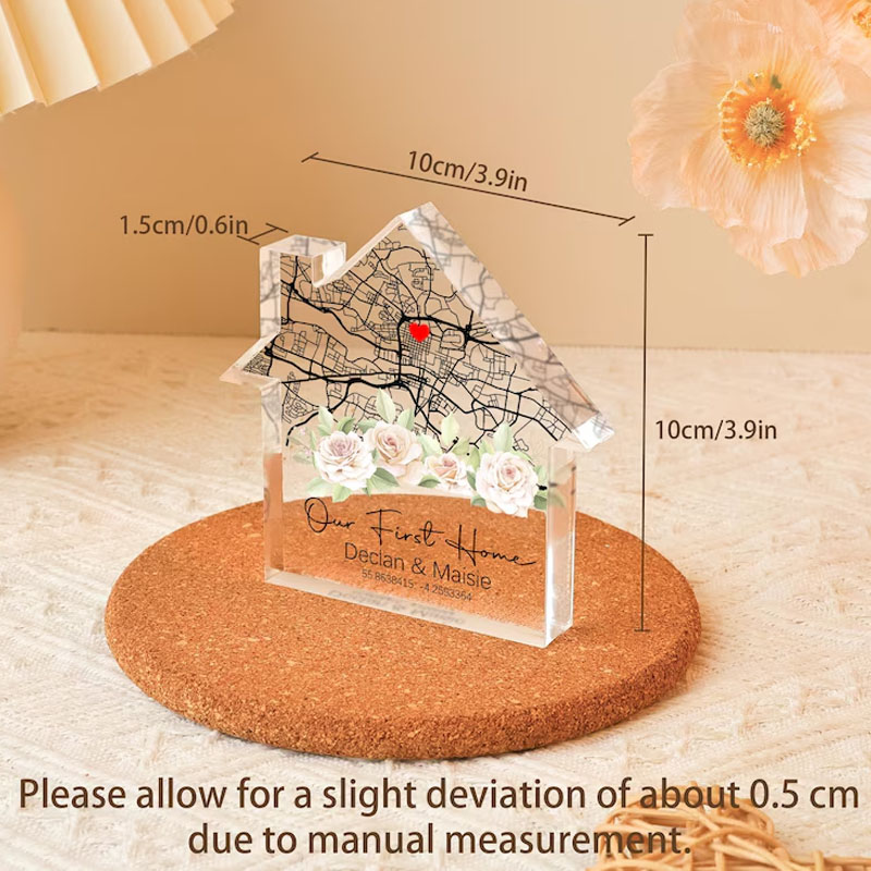 Personalized Housewarming Gift Custom Home Map First Home Gift Location Housewarming Gift Moving Present House Shape Plaque Block Gift