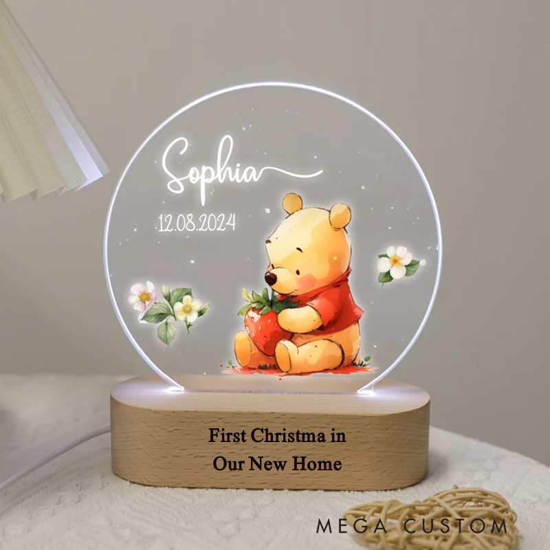 Personalized First Christmas in Our New Home LED Night Light Custom Cute Character Design with Name and Date Perfect for Housewarming Gift