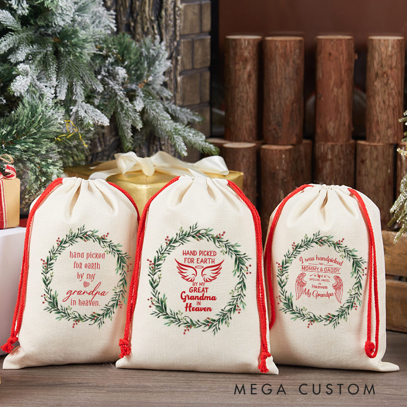 Personalized Baby Christmas Santa Sack Hand Picked for Earth by My Great Grandma in Heaven Santa Sack Heaven Sent Baby Gift Baby Shower Gift New Baby