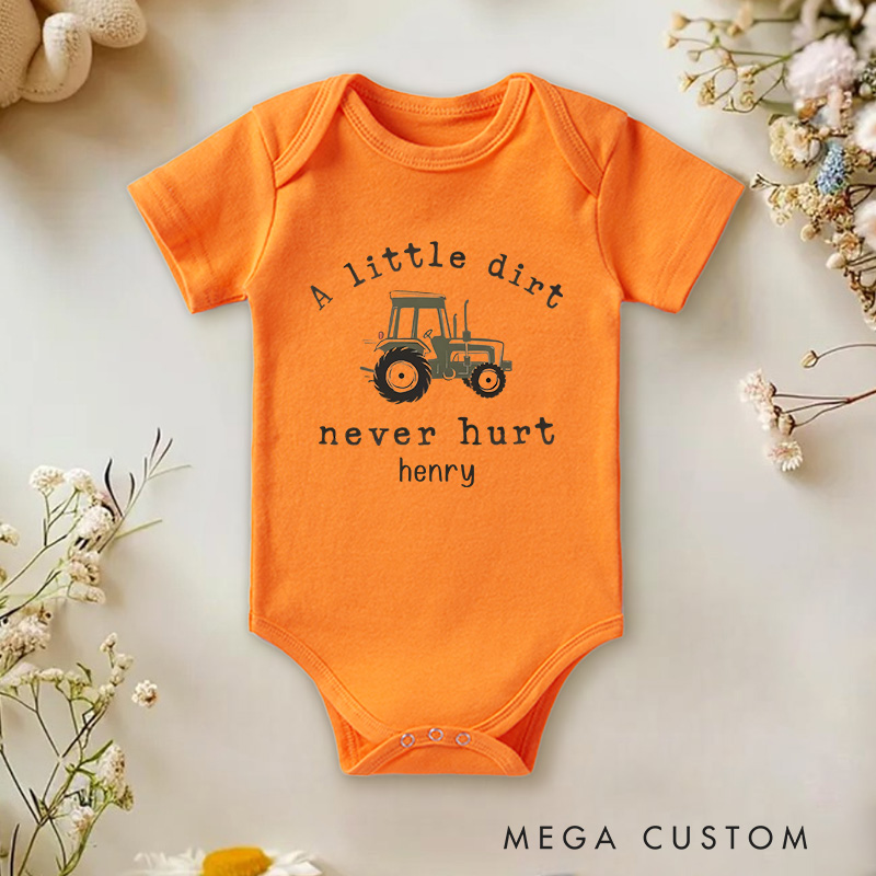 Personalized A Little Dirt Never Hurt Baby Onesie Tractor Baby Boy Gift Nursery Gift