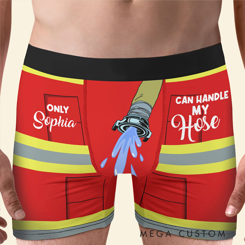 Personalized Firefighter Themed Funny Boxers Custom Name and Playful Hose Design Unique Gift for Firefighters