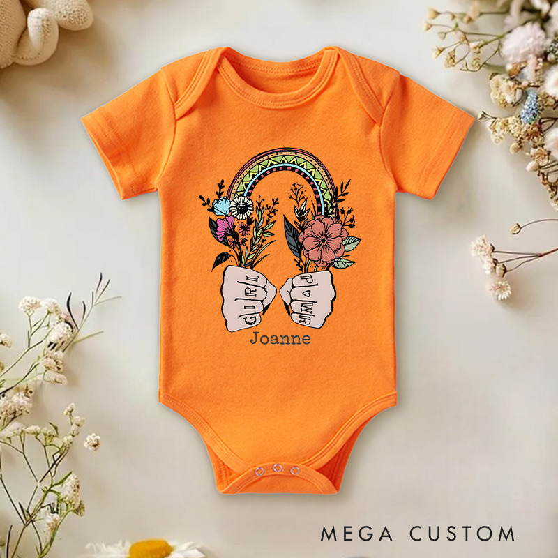 Personalized Girl Power Feminist Rainbow and Fists Baby Onesie Funny Baby Gift