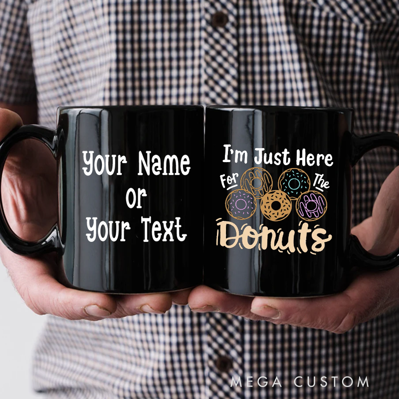 Personalized Police Themed Mug with Custom Name and I'm Just Here for the Donuts Gift for Police Officers