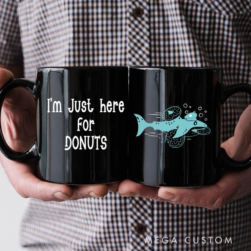 Personalized Police Themed Mug with I'm Just Here for Donuts Shark Design Fun and Unique Gift for Police Officers