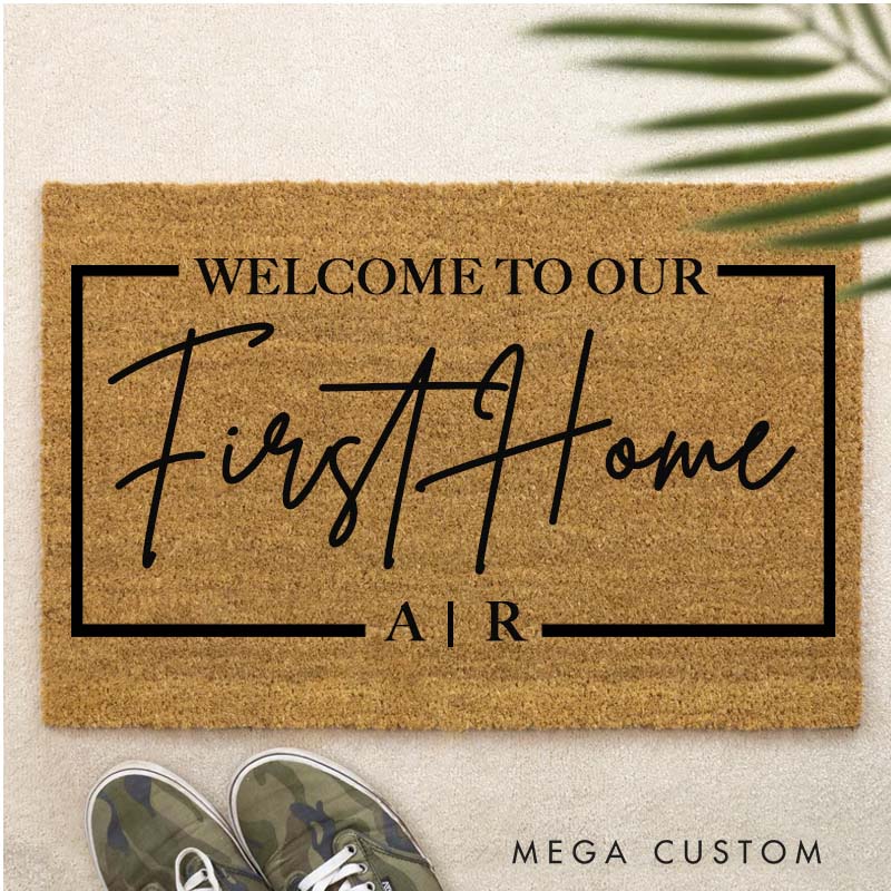 Personalized Welcome Mat Our First Home Flocked Coir Door Mat Housewarming Wedding Gift