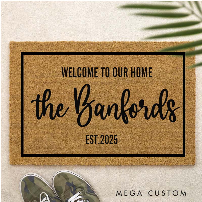 Personalized Coir Doormat Flocked Welcome Mat for Engagement Wedding Client Gifts Outdoor Rug for Double Doors