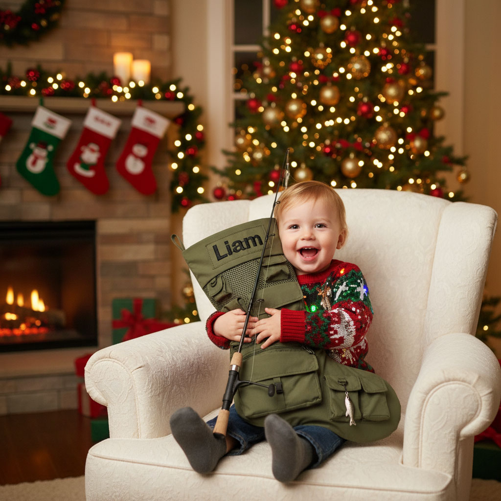 Personalized Fishing-Themed Quilted Christmas Stocking