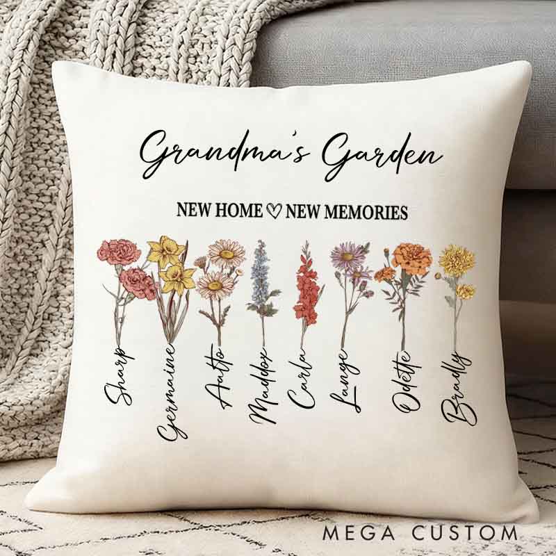 Personalized Grandma's Garden Pillow Custom Birthflower Pillow Grandmas Garden Pillow with Grandkids Gift for Mom Christmas Gift Housewarming Gift