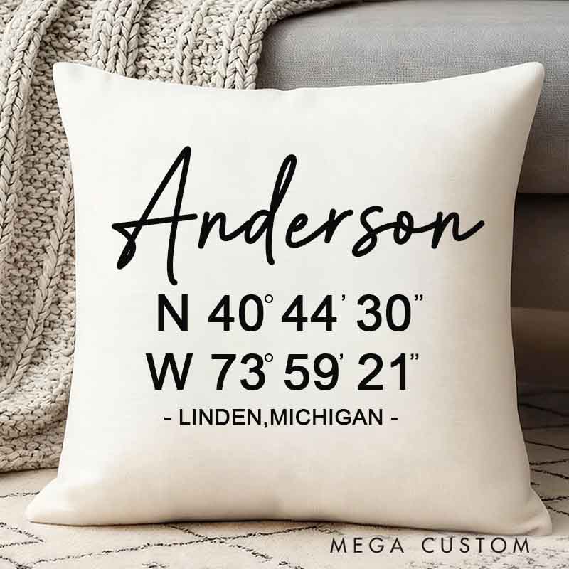 Personalized Coordinates Pillow Latitude Longitude Pillow Address Pillow Farmhouse Pillow Cover Housewarming Gift Realtor Closing Gift