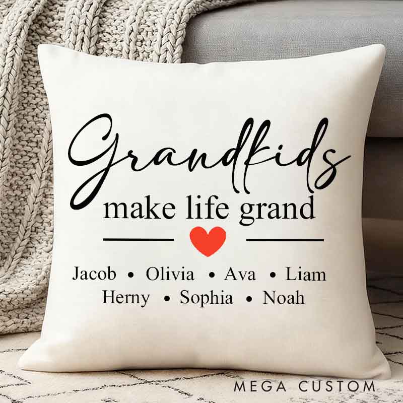 Personalized Throw Pillow Grandkids Make Life Grand Christmas Gifts from Grandkids Grandchildren Make Life Grand Grandparent Gifts Kids Name Gift