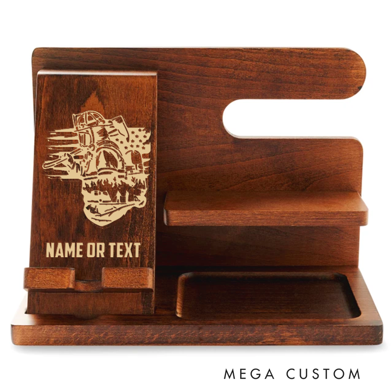 Personalized Firefighter Themed Wooden Desk Organizer with Engraved Design Gift for Firefighters