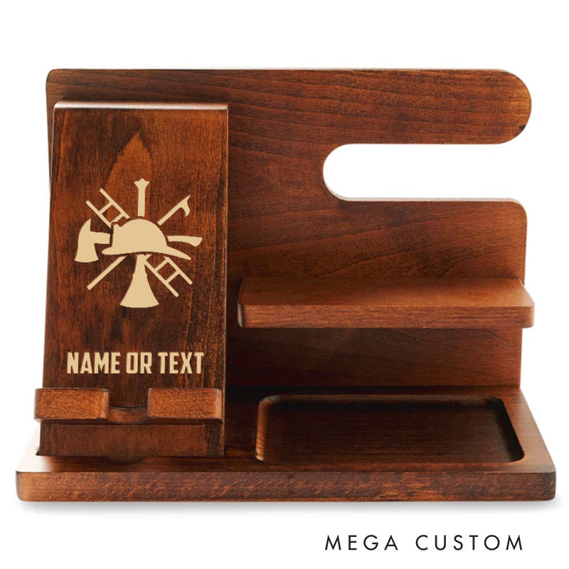 Personalized Firefighter Themed Wooden Desk Organizer with Multi-Function Storage Gift for Firefighters
