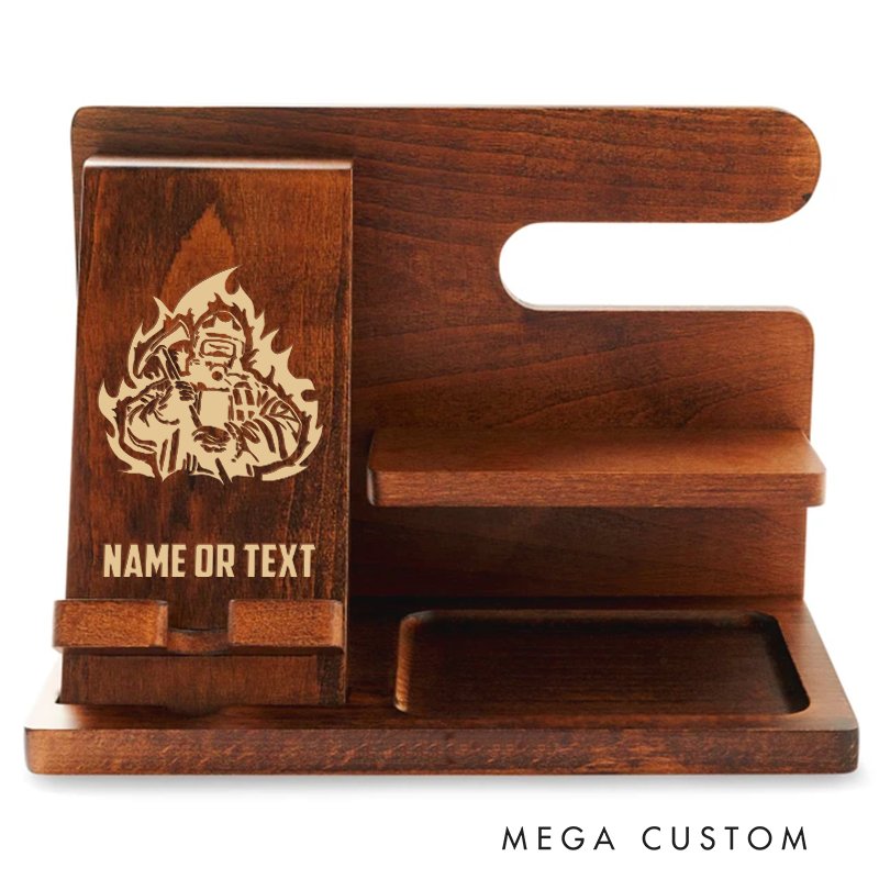 Personalized Firefighter Themed Wooden Desk Organizer with Firefighter Engraving Gift for Firefighters
