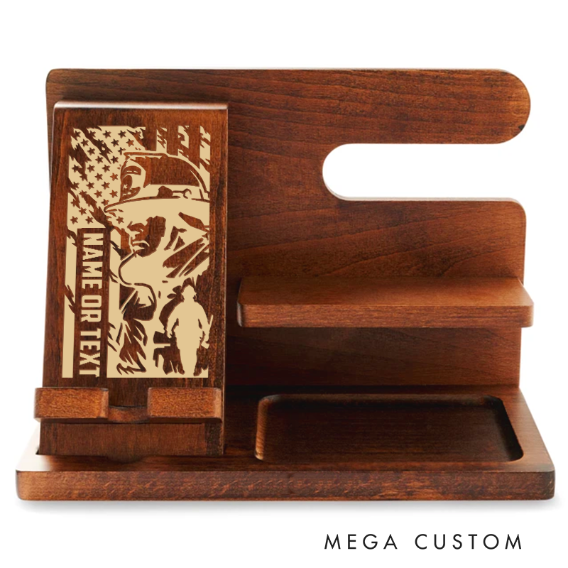 Personalized Firefighter Themed Wooden Desk Organizer with Heroic Firefighter Design Gift for Firefighters