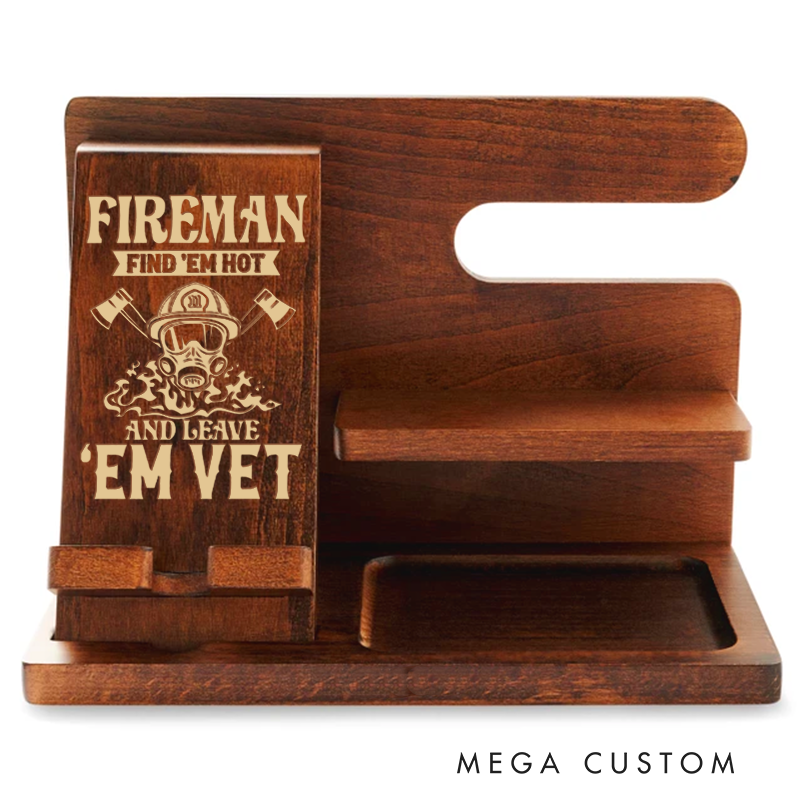 Personalized Firefighter Themed Wooden Desk Organizer with Humorous Fireman Design Gift for Firefighters