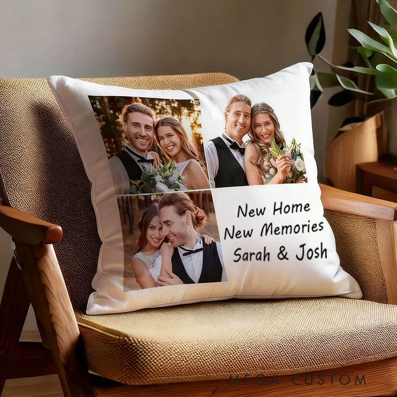 Personalized Photo Collage Pillow Sweet Home Design Custom Picture Cushion Cozy Decorative Throw Pillow for Living Room Unique Gift for Family