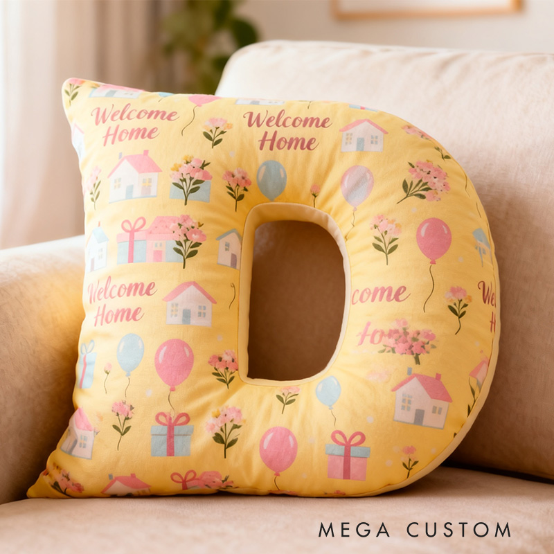 Personalized Welcome Home Letter Pillow Graphic 3D Print Soft Decorative Cushion for New Homeowners Cozy Housewarming Gift Living Room Decor