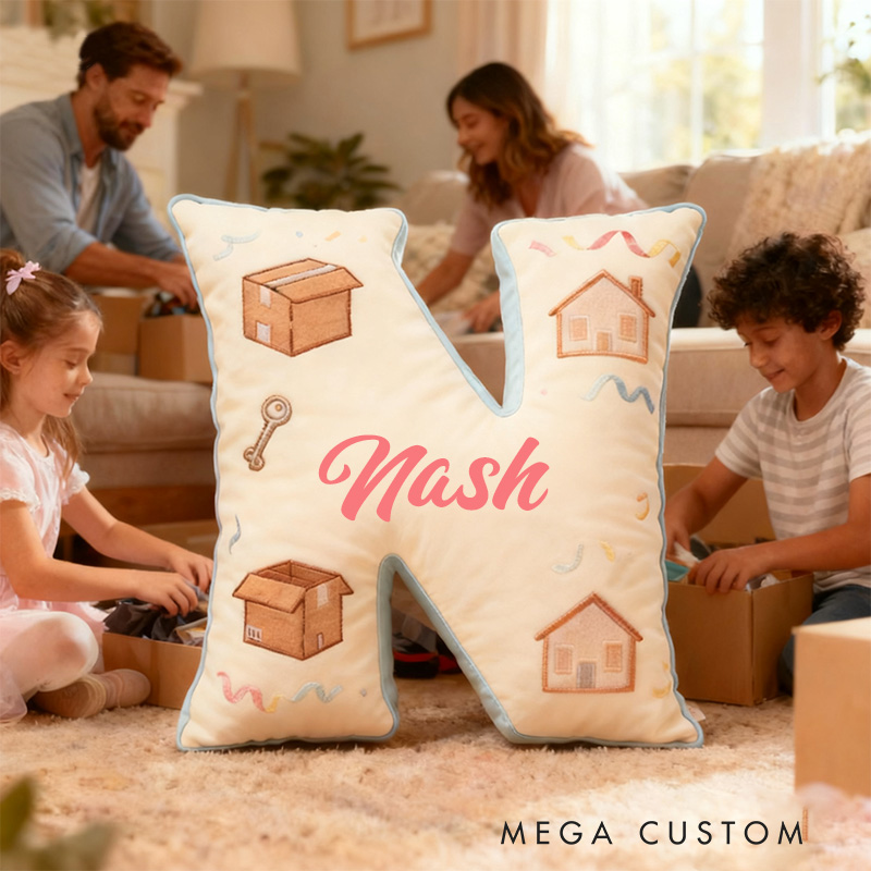 Personalized Housewarming Letter Pillow Graphic 3D Print Custom Name Design Soft Decorative Cushion for New Home Cozy Gift with Moving Day Theme